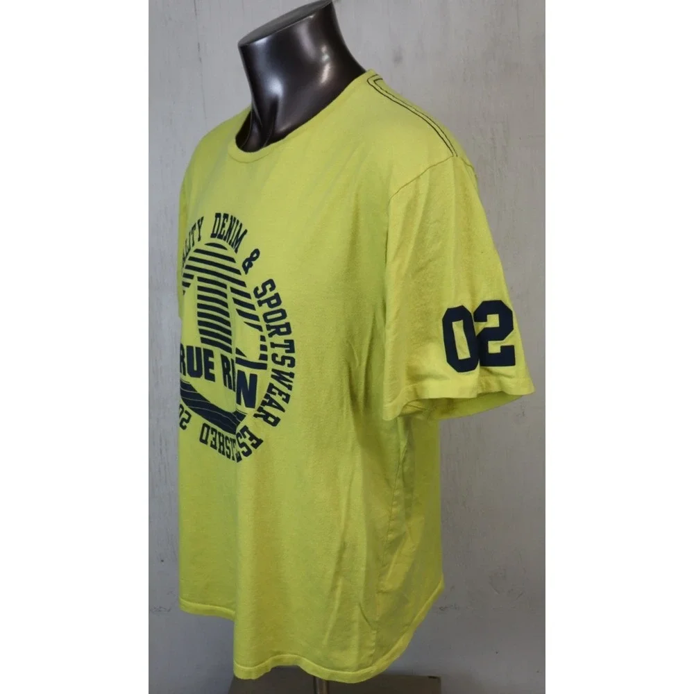 Mens True Religion Short Sleeve T Shirt Size XXL Yellow Cotton Circle Stripe SS